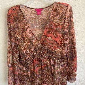 Sunny Leigh Silk Beaded Paisley Blouse